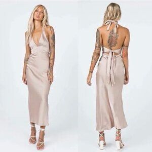 Princess Polly Olivia Beige Bustier Corset Halter Back Midi Dress Sz 4 NWT